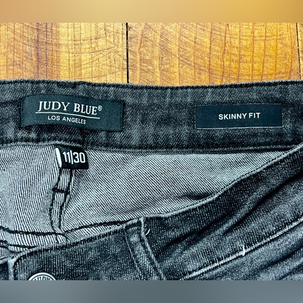 Judy Blue Distressed Charcoal Skinny Jeans - Picture 3 of 5
